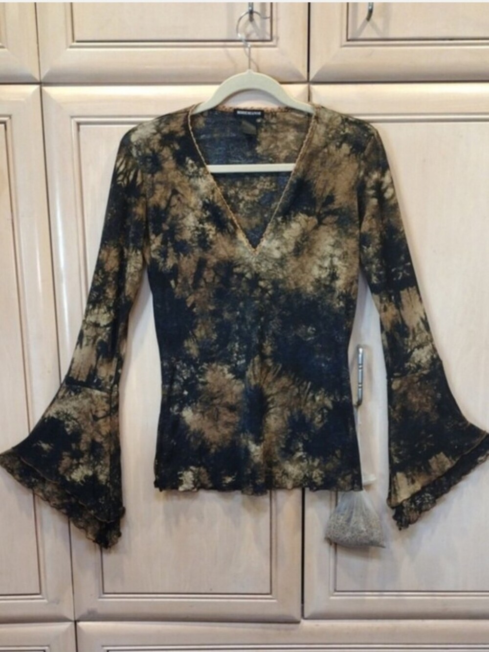 Y2K Misdemeanor V-Neck Bell Sleeve Tie-Dye Top